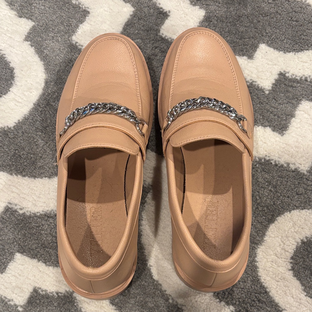 Tan Chunky Loafers With Silver Chain Accent - Size 9